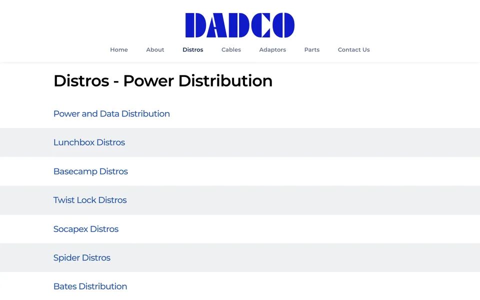 DADCO distros page before: a plain list of product links